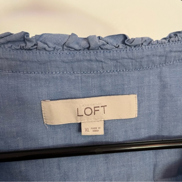 LOFT Chambray Ruffle Blouse - Picture 2 of 5